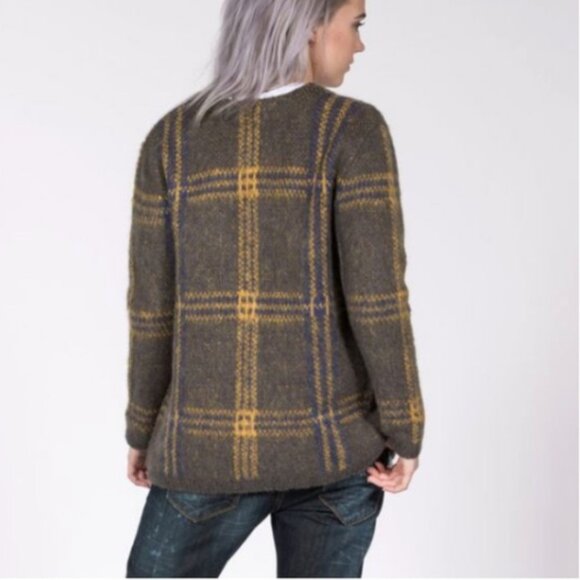 J.O.A. Los Angeles Gray Plaid Cardigan Sweater Wool Mohair Fuzzy Preppy Small - Picture 3 of 16